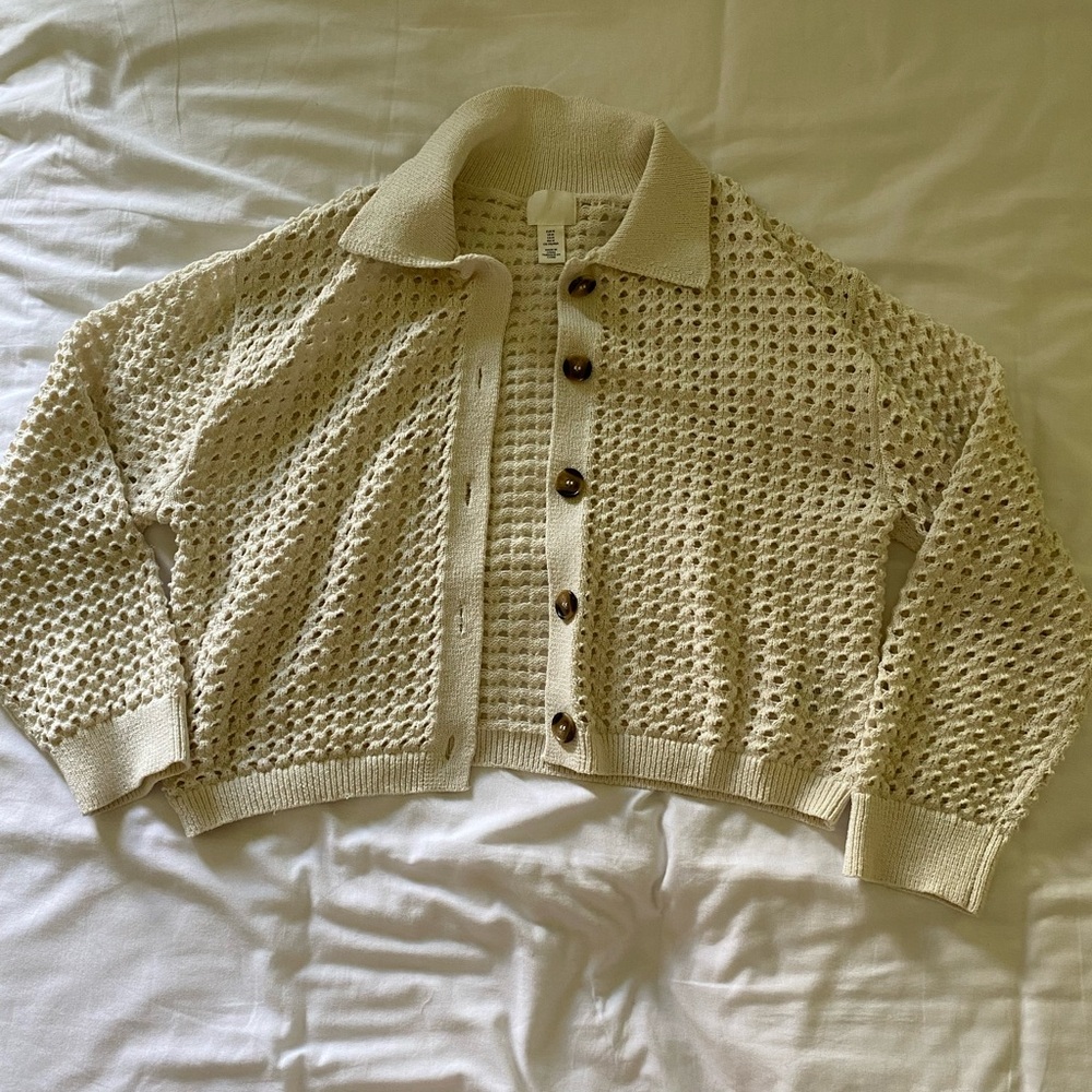 Women's Cream Button-Up Sweater